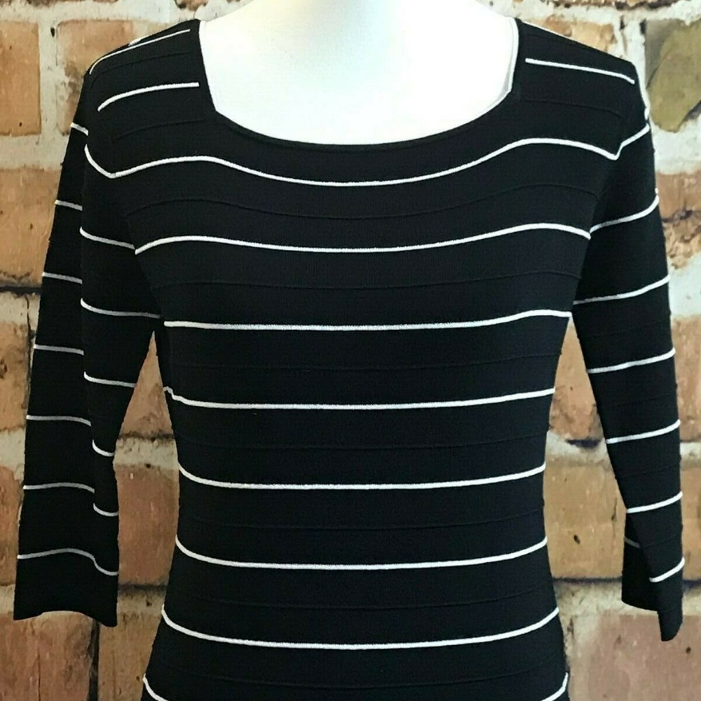 Joseph A. Black Stripe 3/4 Sleeve Sweater, Size M